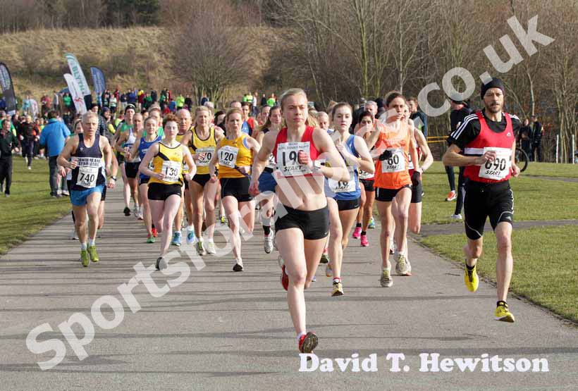 Start of the senior women and 0ver-50s Royal Signals Road Relay, Hetton Lyons Park.